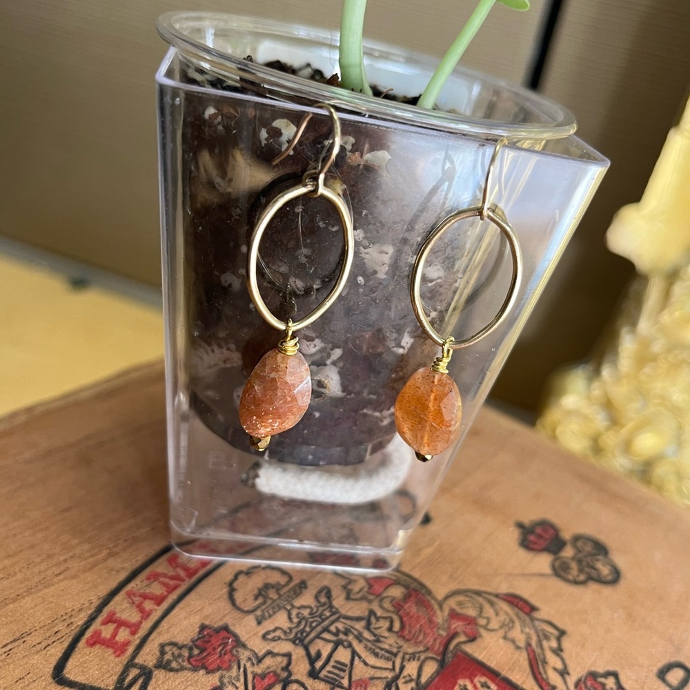 3 / $45- New Sunstone Beaded Earrings with Gold Hoops